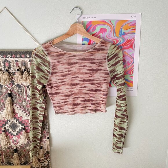 Pacsun mesh long sleeve crop top - rave festival retro y2k style - Picture 2 of 4